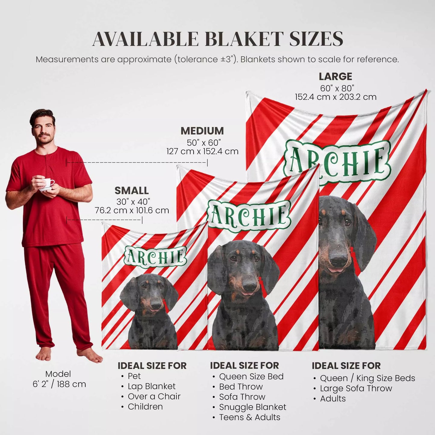 Personalized Christmas Dog Blanket Wiener Dog - FromPhotoToPainting