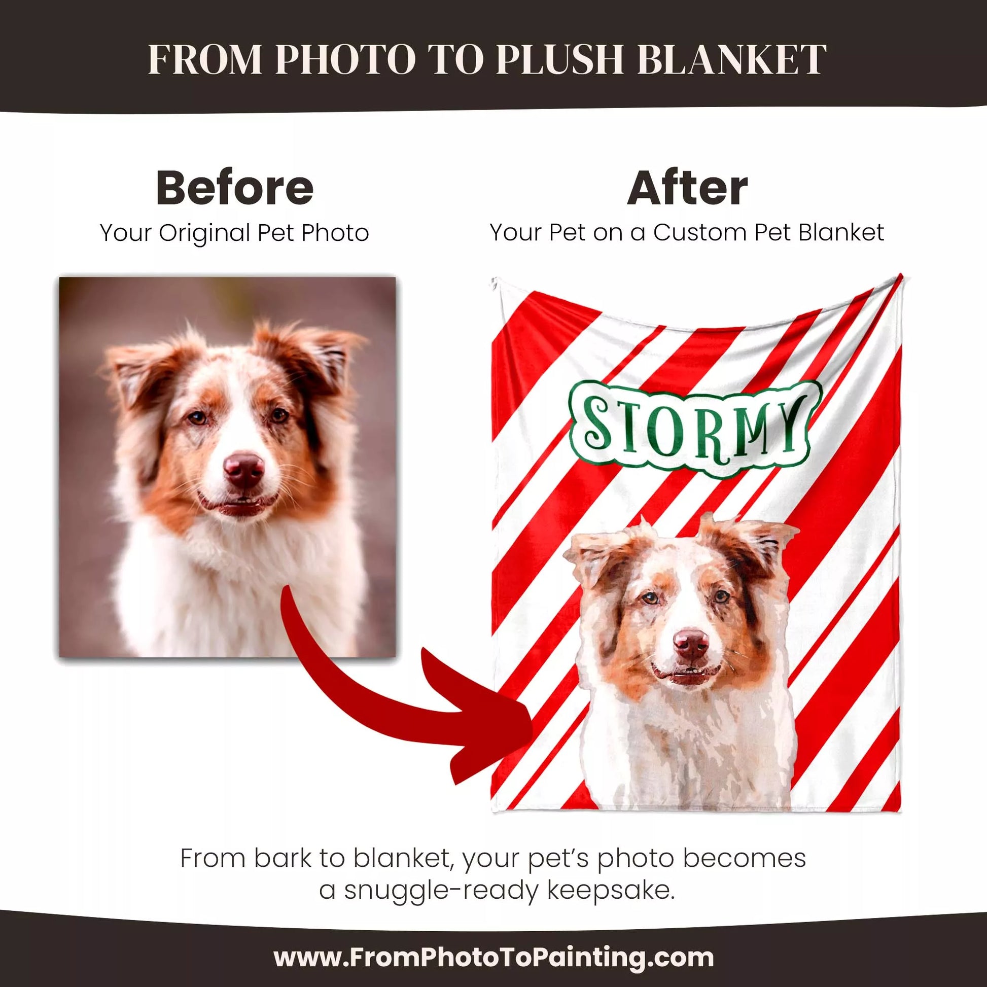 Personalized Christmas Dog Blanket for Australian Shepherd - FromPhotoToPainting