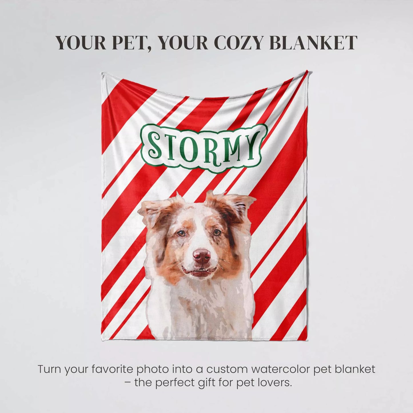 Personalized Christmas Dog Blanket for Australian Shepherd - FromPhotoToPainting