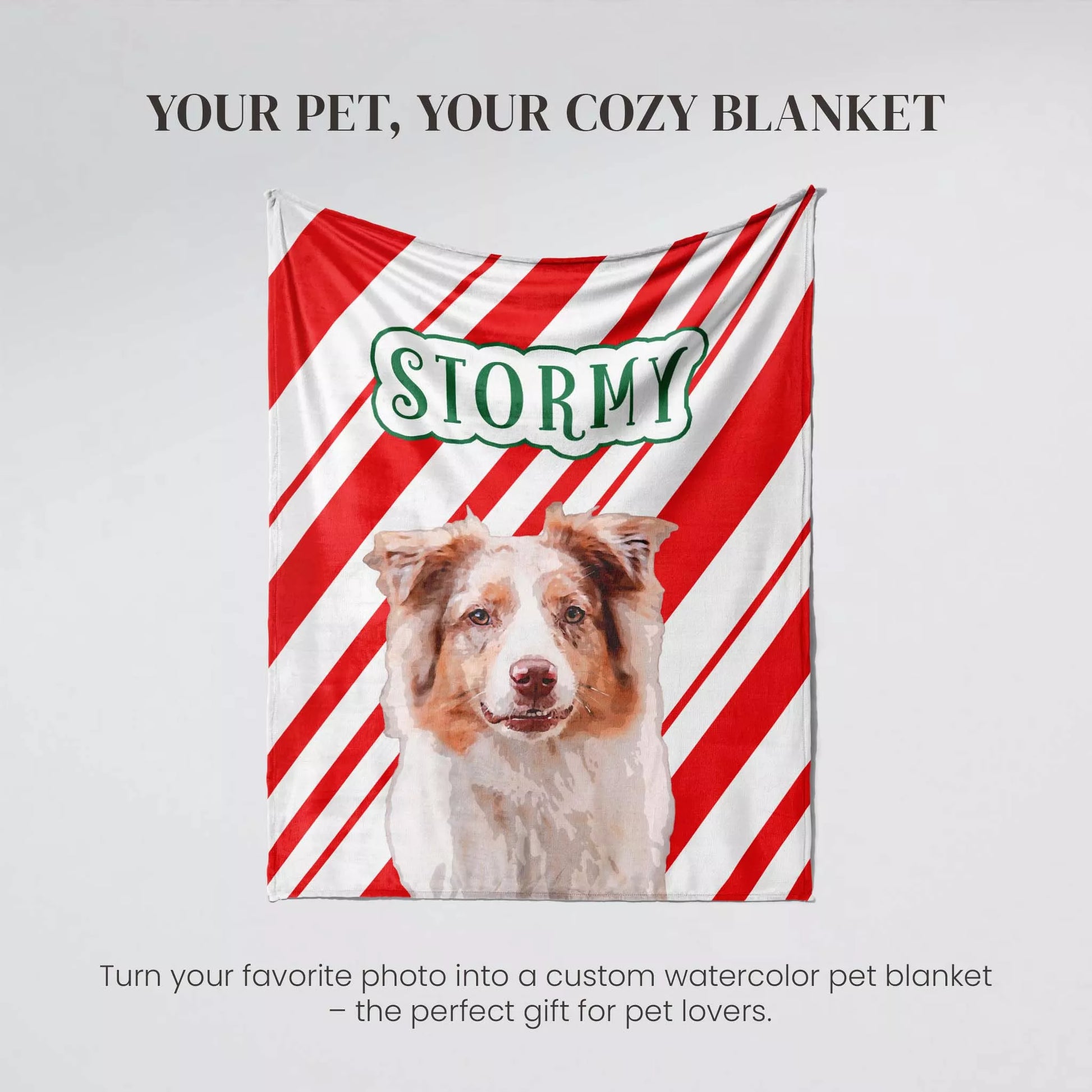 Personalized Christmas Dog Blanket for Australian Shepherd - FromPhotoToPainting