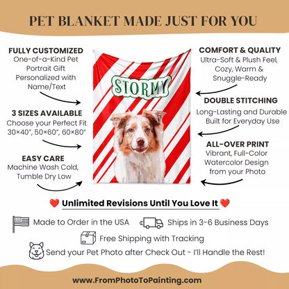 Personalized Christmas Dog Blanket for Australian Shepherd - FromPhotoToPainting
