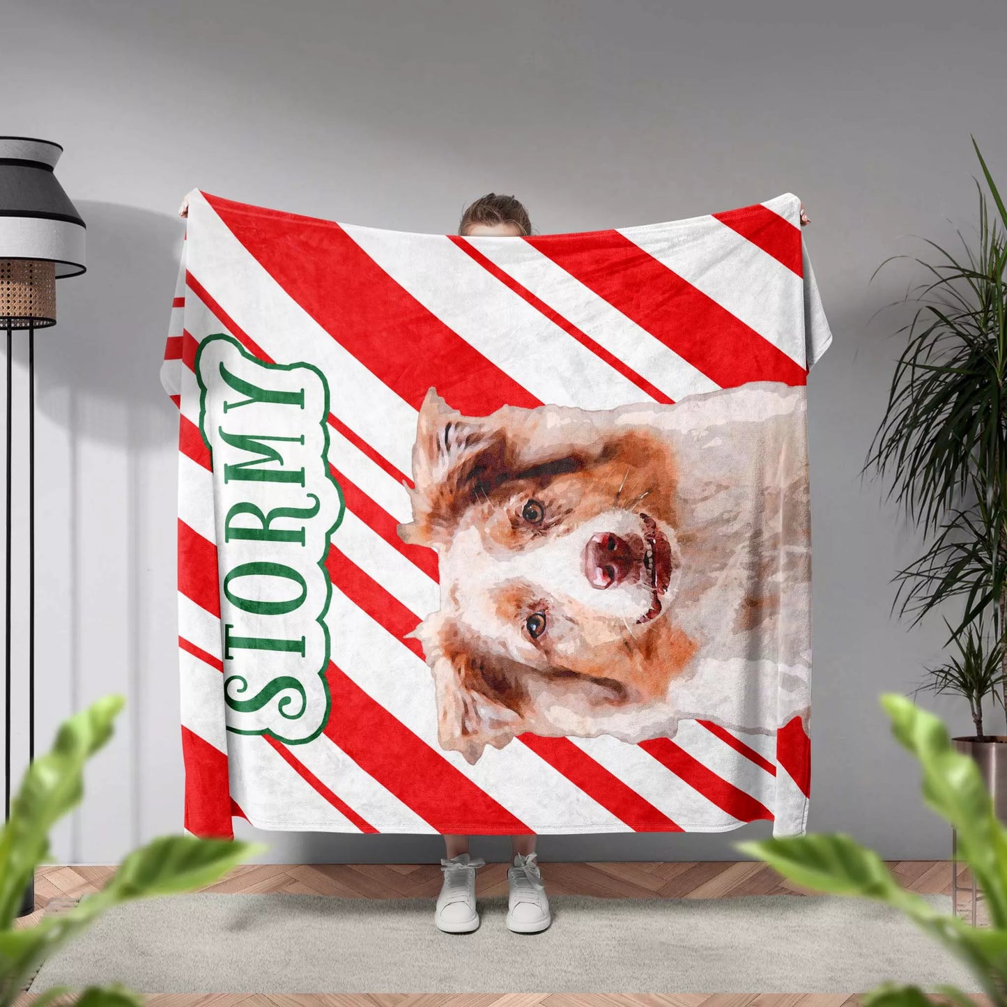 Personalized Christmas Dog Blanket for Australian Shepherd - FromPhotoToPainting