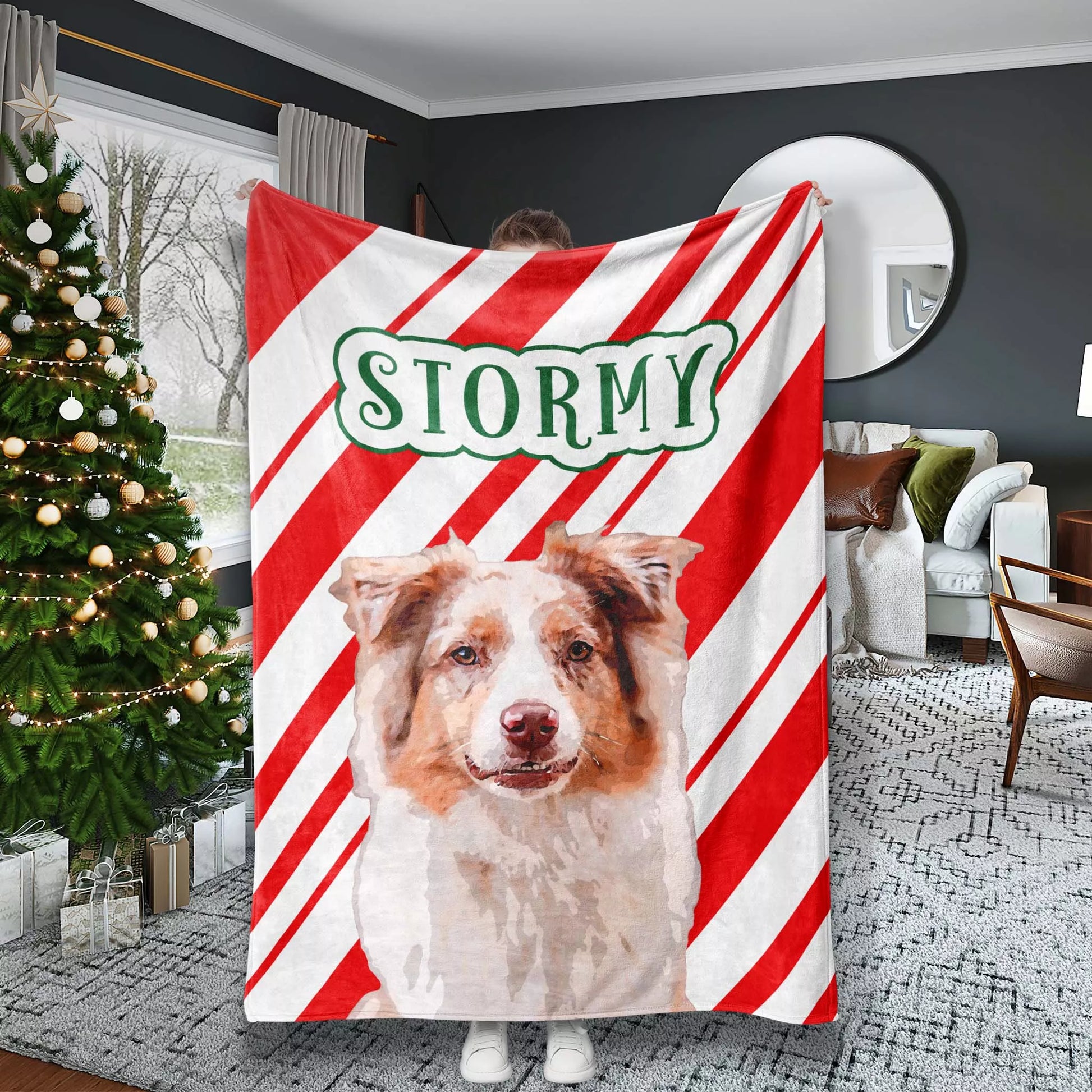 Personalized Christmas Dog Blanket for Australian Shepherd - FromPhotoToPainting