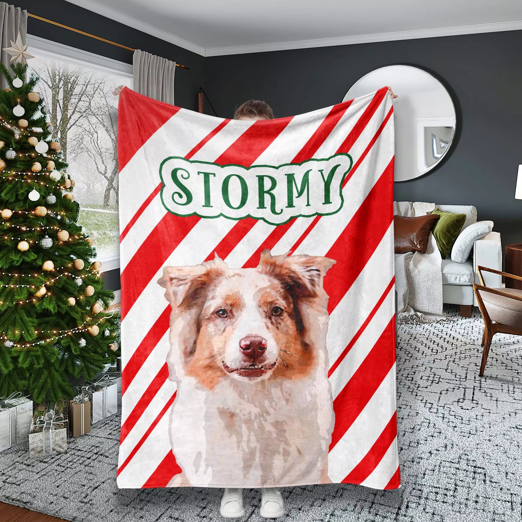 Personalized Christmas Dog Blanket for Australian Shepherd - FromPhotoToPainting