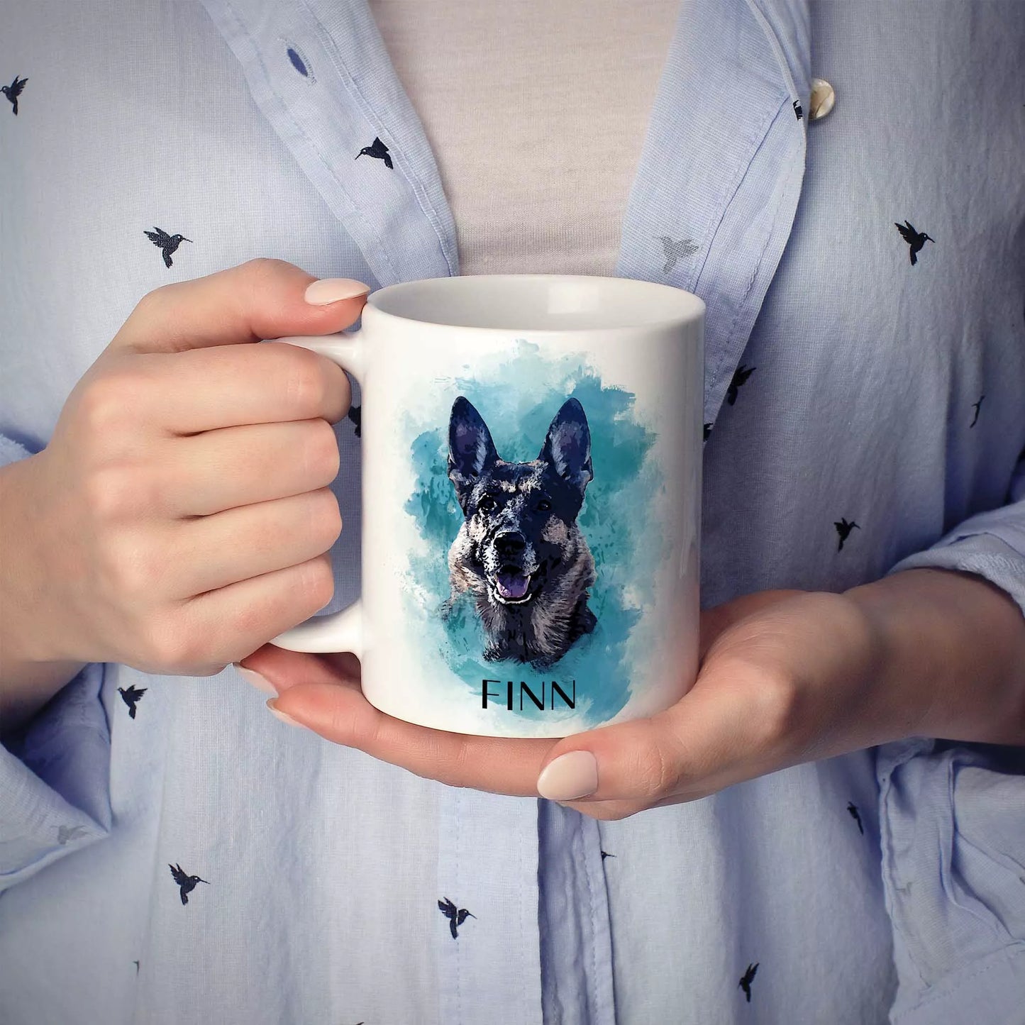 Personalized German Shepherd Mug in Blue