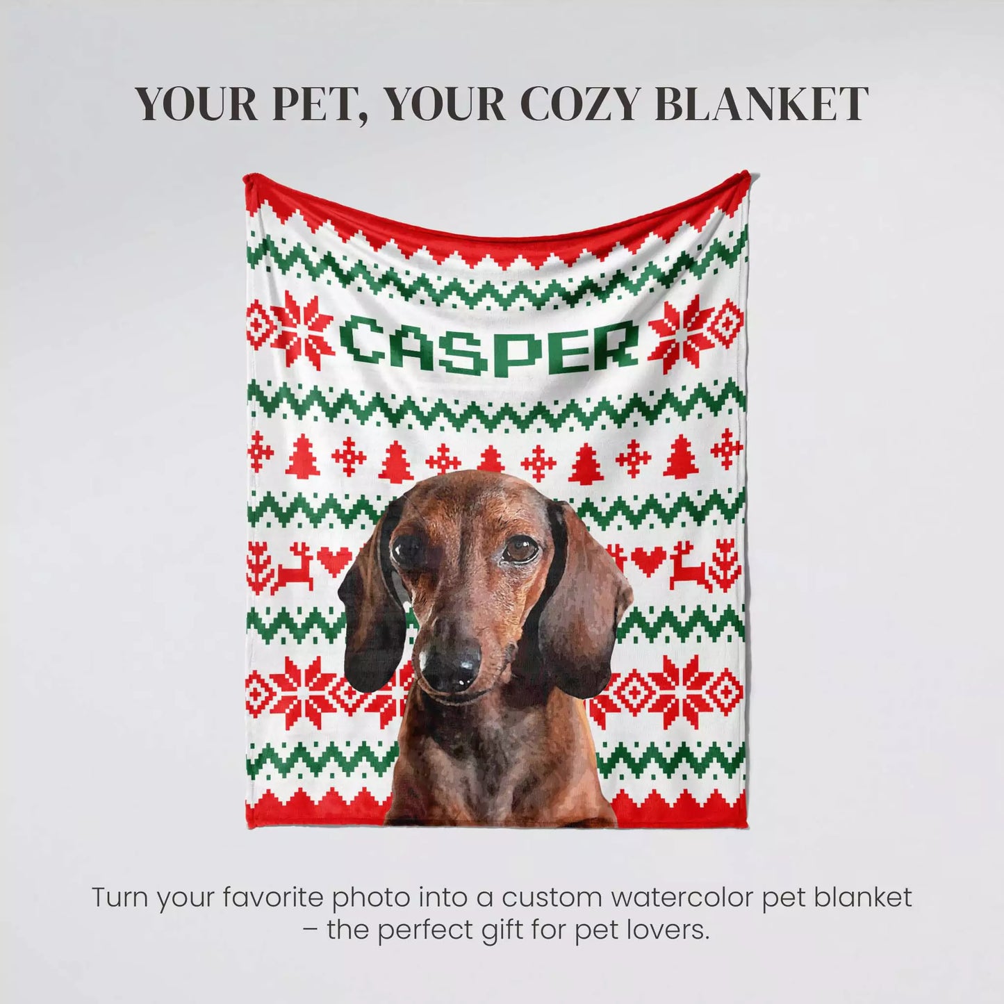 Ugly Sweater Christmas Custom Dog Blanket for Dachshund - FromPhotoToPainting