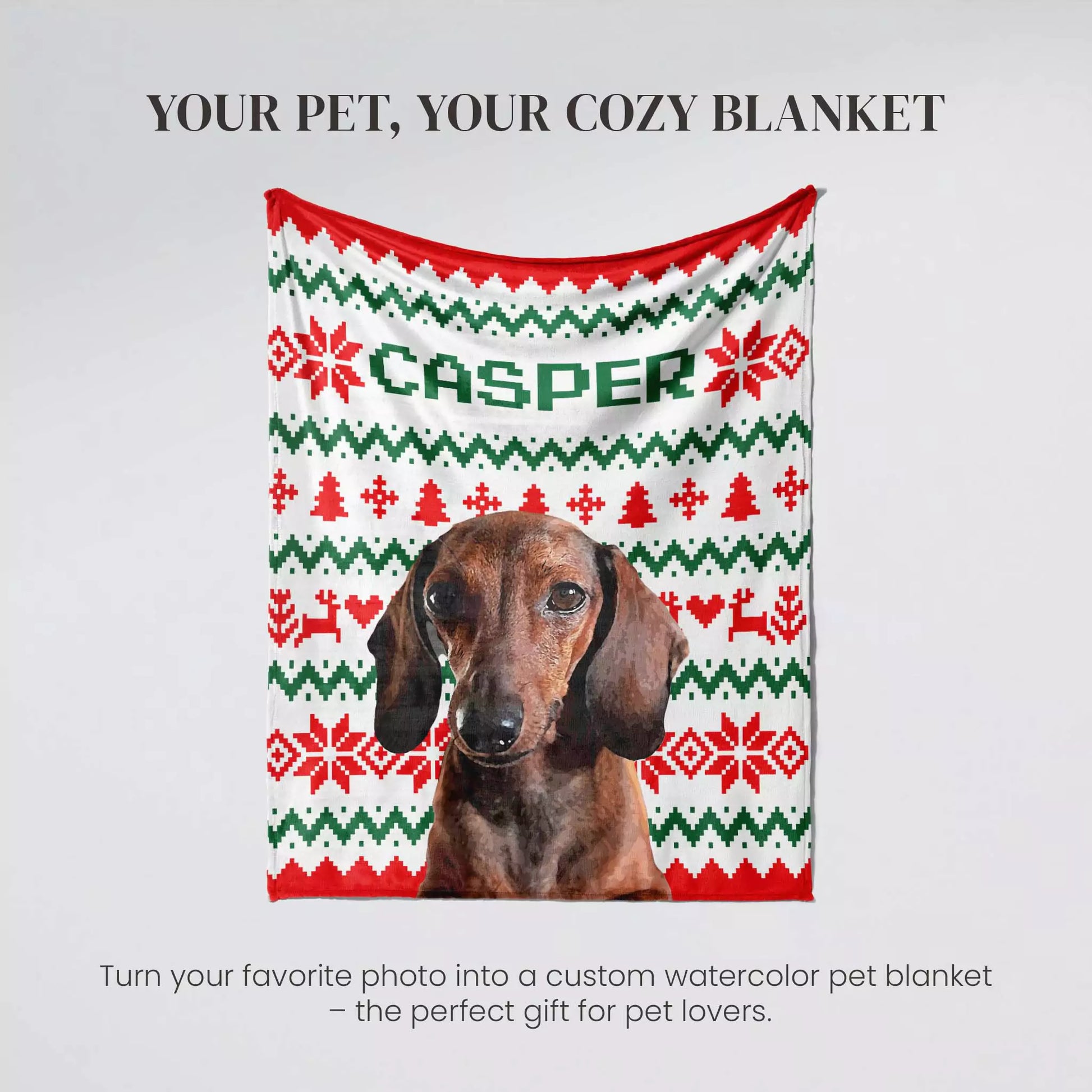 Ugly Sweater Christmas Custom Dog Blanket for Dachshund - FromPhotoToPainting