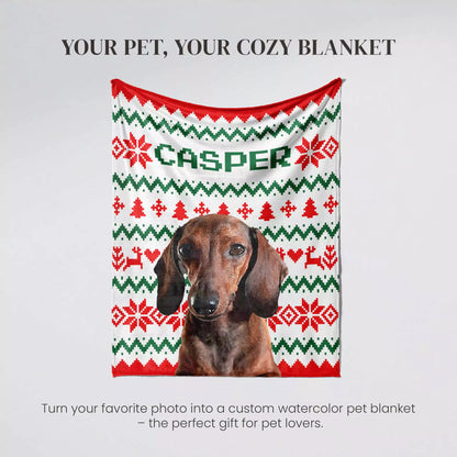 Ugly Sweater Christmas Custom Dog Blanket for Dachshund - FromPhotoToPainting