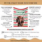 Pet blanket with a dachshund design and promotional text for customization and features.