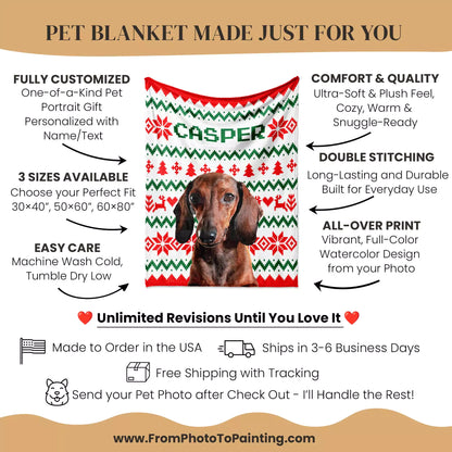 Ugly Sweater Christmas Custom Dog Blanket for Dachshund - FromPhotoToPainting