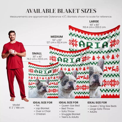 Ugly Sweater Christmas Custom Dog Blanket for French Bulldog - FromPhotoToPainting