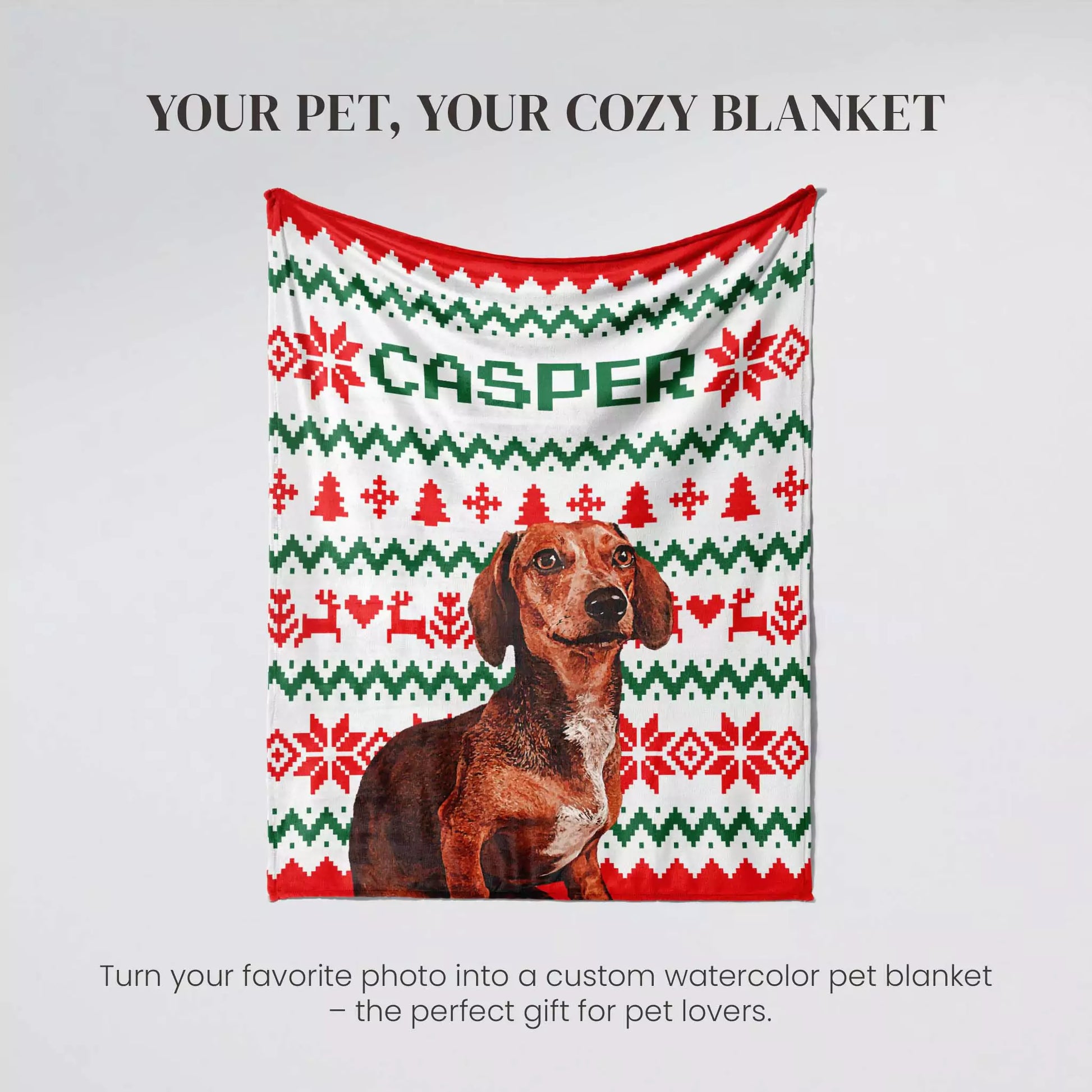 Ugly Sweater Christmas Custom Made Photo Blanket for Dachshund Dog - FromPhotoToPainting