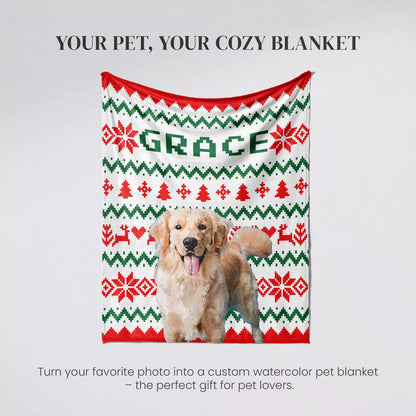 Ugly Sweater Christmas Custom Made Photo Blanket for Dog Golden Retriever - FromPhotoToPainting