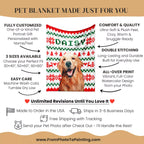 Pet blanket with a Golden Retriever dog's photo and customizable text on a beige background