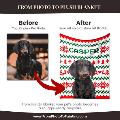 Ugly Sweater Christmas Custom Made Photo Dog Blanket for Dachshund - FromPhotoToPainting