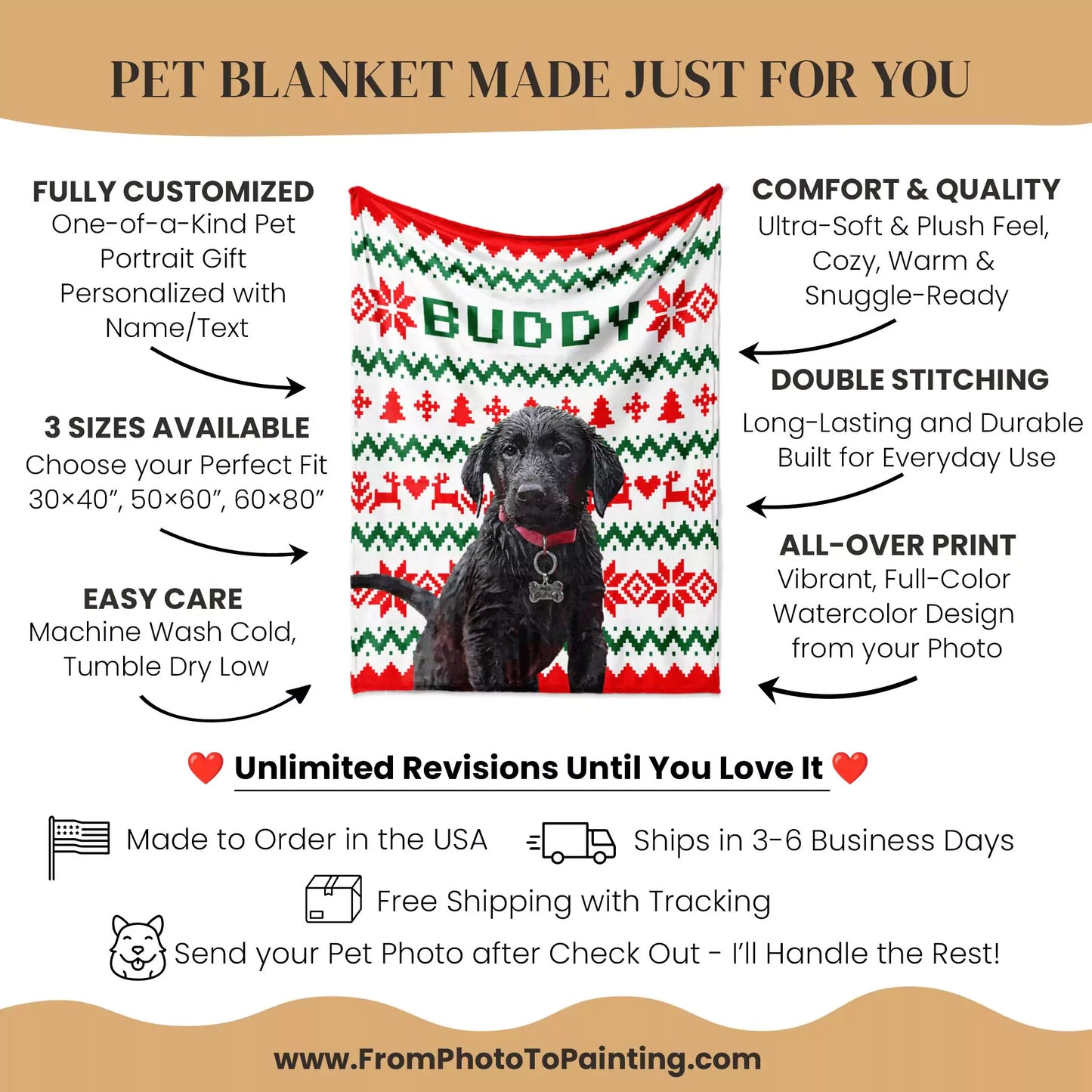 Ugly Sweater Christmas Custom Photo Blanket for Retriever - FromPhotoToPainting