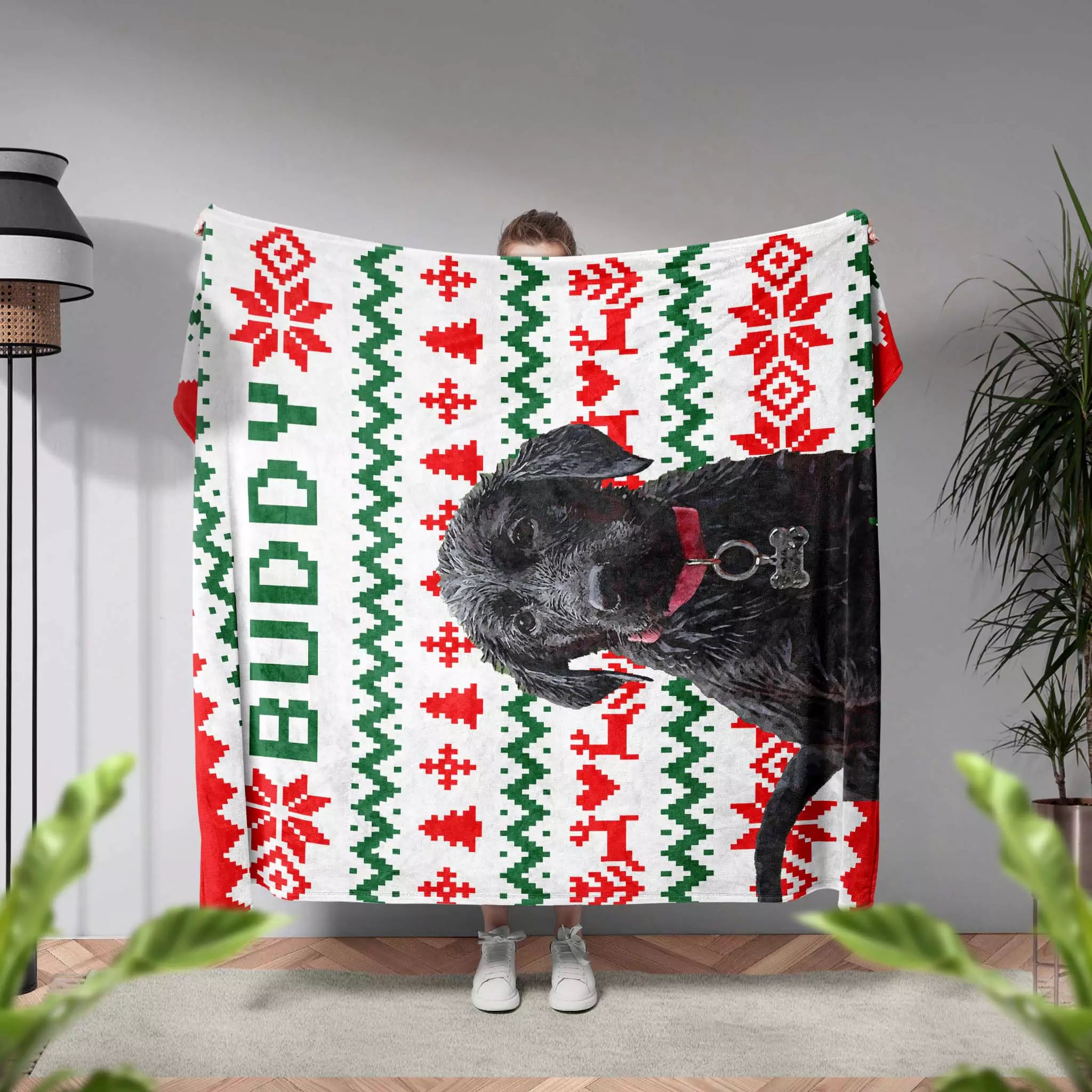 Ugly Sweater Christmas Custom Photo Blanket for Retriever