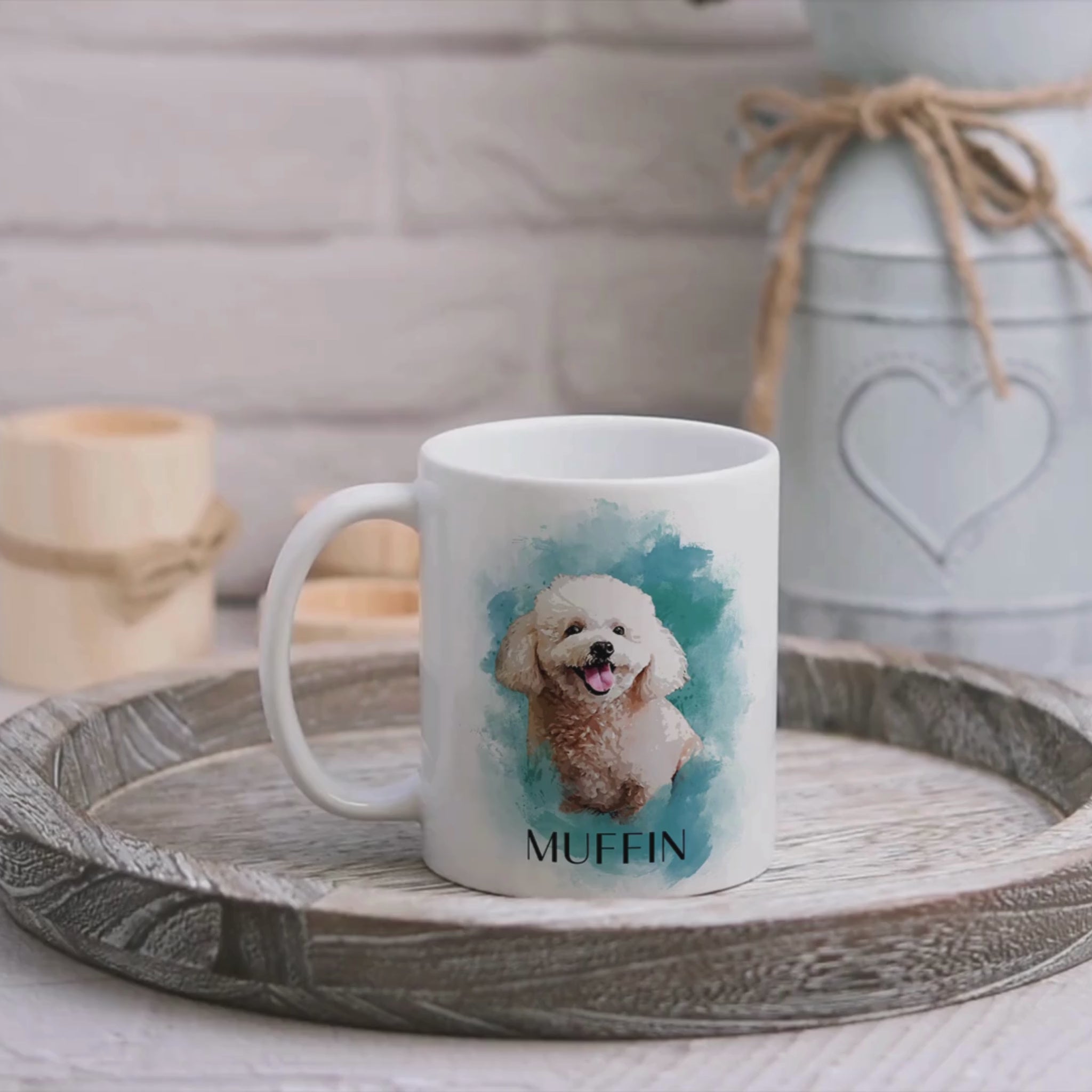 Personalized Blue Dog Mug with Poodle Watercolor Portrait 