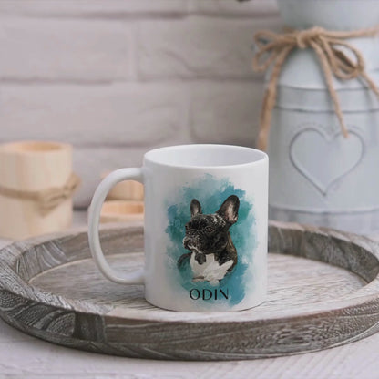 Custom Frenchie Mug in Blue with Photo & Name